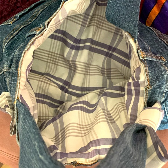 PURSE RECYCLED JEAN WITH PLAID LINING TOTE STYLE - Picture 3 of 4